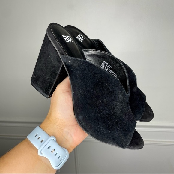 Nordstrom BP Black Suede Leather Block Heel Slip On Womens 7 - Picture 1 of 9